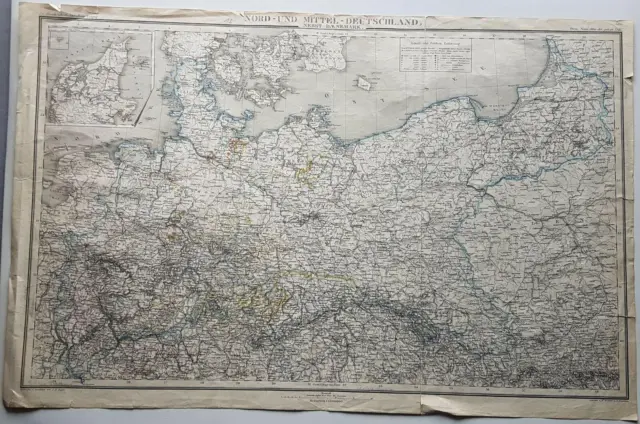 Landkarte Nord und Mittel Deutschland Dänemark Ziegler 1:1.900.000 Stein Atlas