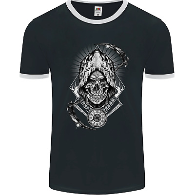 Grim Reaper Time Biker Skull Rock Music Mens Ringer T-Shirt FotL