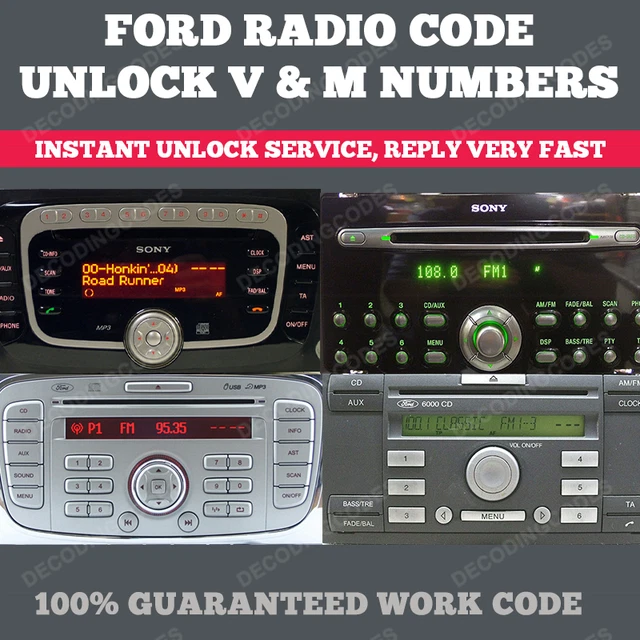 FORD RADIO CODE Service Ka Focus Mondeo Fiesta Transit Sony 6000 6006 Cd Stereo EUR 2,37