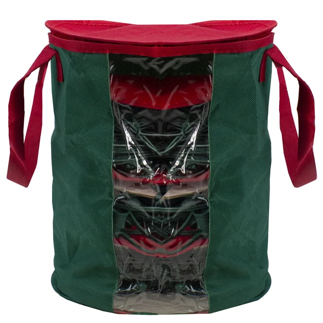 12" Red and Green Christmas Light Storage Organizer with Window