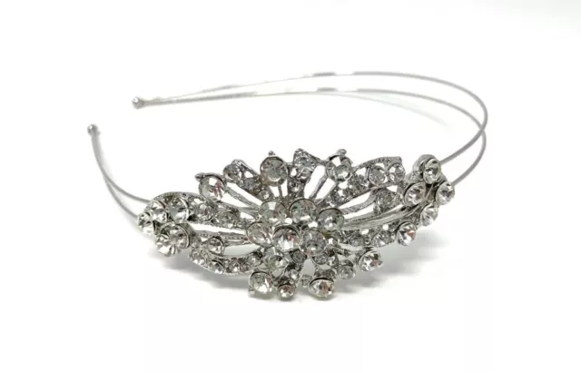 Bridal Diamante Crystal Silver Side Tiara Headband Hairband Wedding Bride