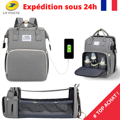 Sac à dos à langer multifonction avec motif de colibri et fleurs violettes 