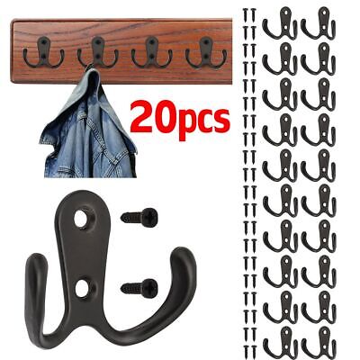 20pcs Double Coat Hooks Metal Wall Mounted Hat Hook Towel Clothes Hangers Black