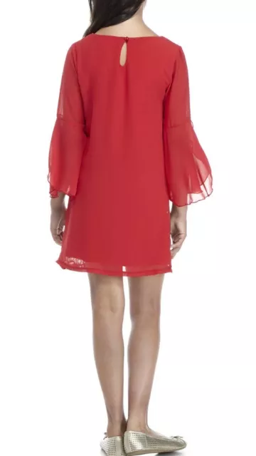 Sequin Hearts Big Girl's Bell Sleeve Crochet Front Shift Dress-Size-14-Red 2
