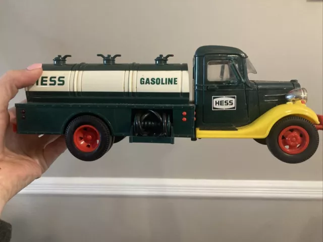 1980s Hess Gasoline Tanker Truck - Green White Yellow Plastic Vintage