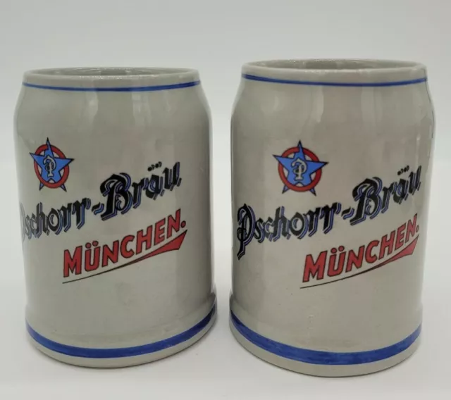 Pschorr Brau Munchen Stoneware Beer Mug Stein Ceramic .25 L / 8.5oz - Set of 2