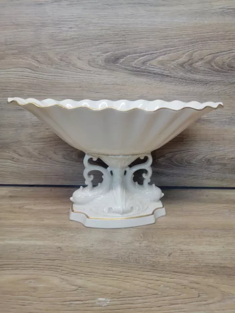 LENOX Aquarius Dolphin Centerpiece Pedestal Bowl 24K Gold Trim