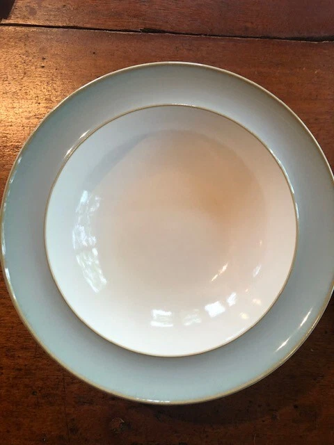 Denby England Pottery Bowl Blue gray rimmed wide rim 9"  cereal soup  small chip