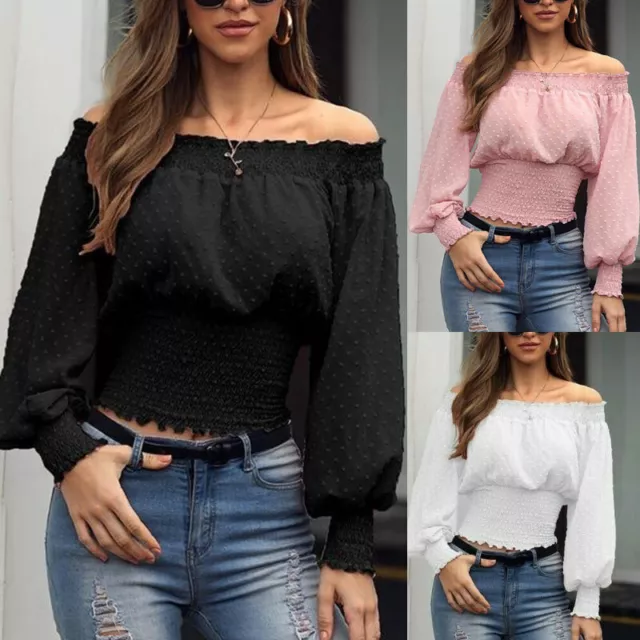 Mujer de Manga Larga con un Solo Hombro Liso Camisas Informal Blusa Tops "