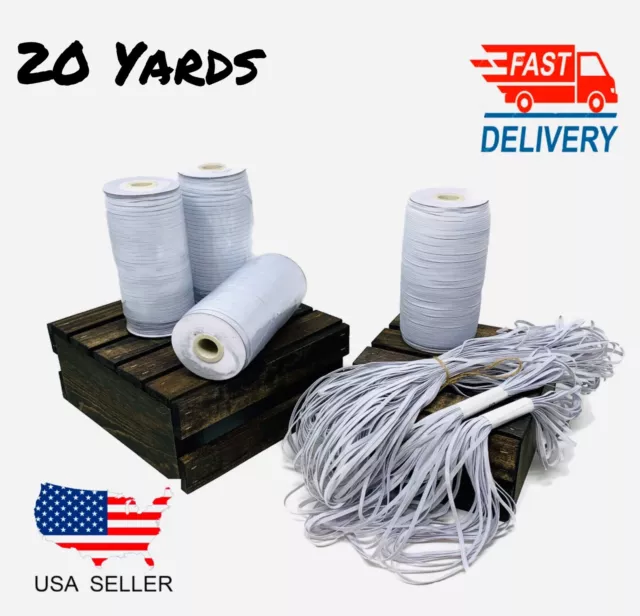20 yards Elastic Band Flat 1/8" 3mm Trim Spandex make mask string DIY mask White