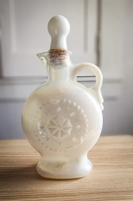 Vintage Jim Beam Decanter- White Opalescent Milk Glass With Glass Cork Stopper