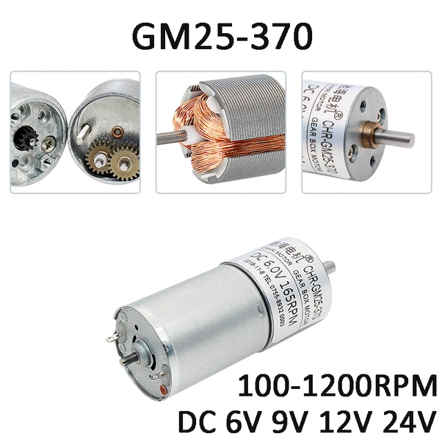 Permanent Magnet Gearmotor GM25-370 Reversible DC 6/9/12/24V Double Output Shaft