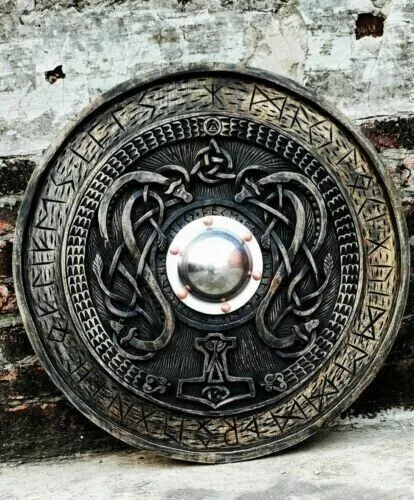 Viking shield with carved Norse Runic ornaments Medieval shield Celtic ornament