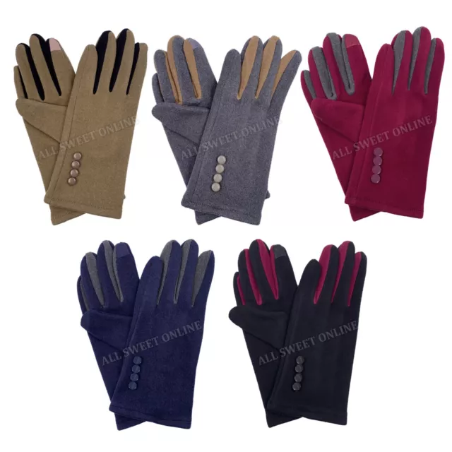 Women Winter Touch Screen Gloves Warm Fleece Lining Faux Suede Fashion Gloves AU