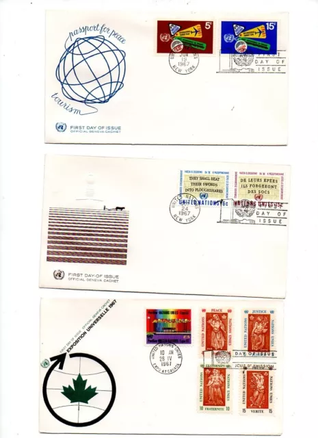 Lot 3 Enveloppes Premier Jour/FDC NATIONS UNIES 1967