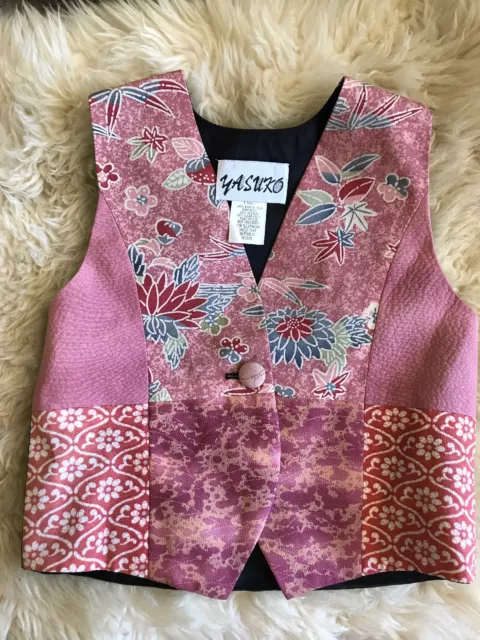 Vintage Yasuko Kimono Silk Toddler Vest 2T Pink Floral Print Japanese Asian