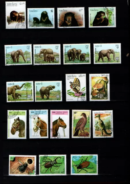 lot de timbres sur la thématique des animaux du Royaume du Laos