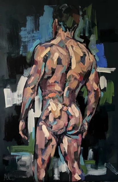 Nude Male Back Oil Painting, Gay Naked Man, Male Torso 120x80x1 Cm.