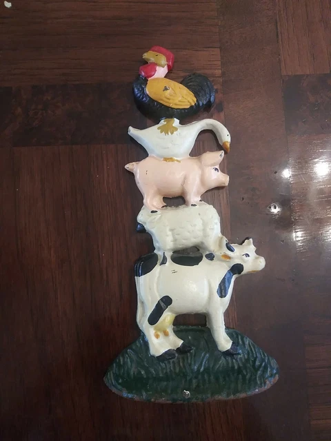 Vintage Door Stop Bookend Farm Animals Cast Iron Cow-Lamb-Pig-Duck-Rooster