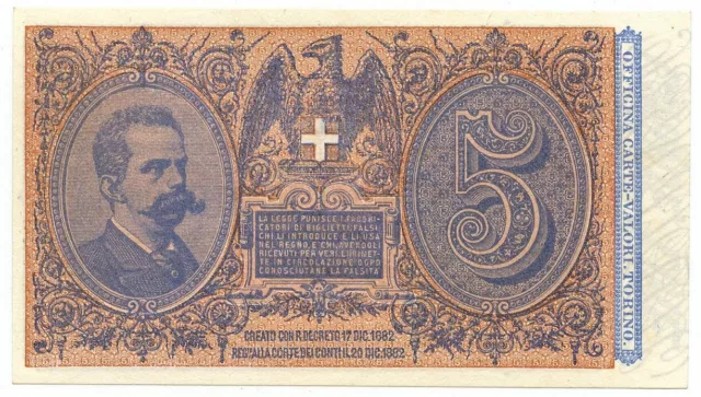 5 Lire Biglietto Di Stato Effige Umberto I 06/08/1889 Fds-/Fds 2