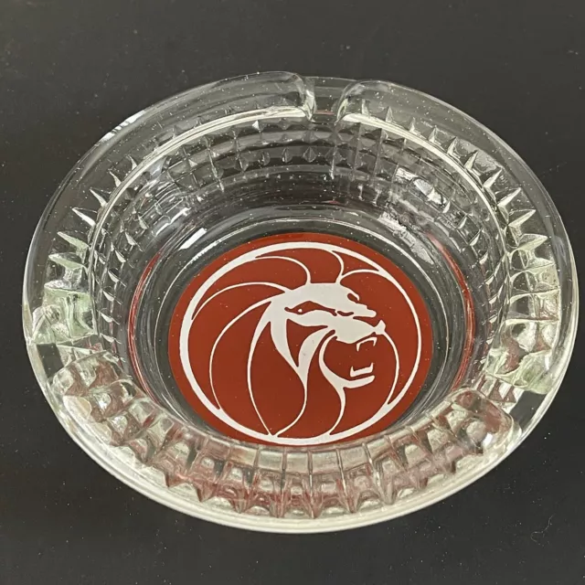 Vintage MGM Grand Casino Lion Logo Collectible Ashtray Glass Las Vegas