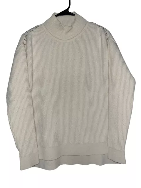 THIERRY MUGLER PARIS Sweater Cashmere Wool Mock Neck Brass Hooks Accents $998