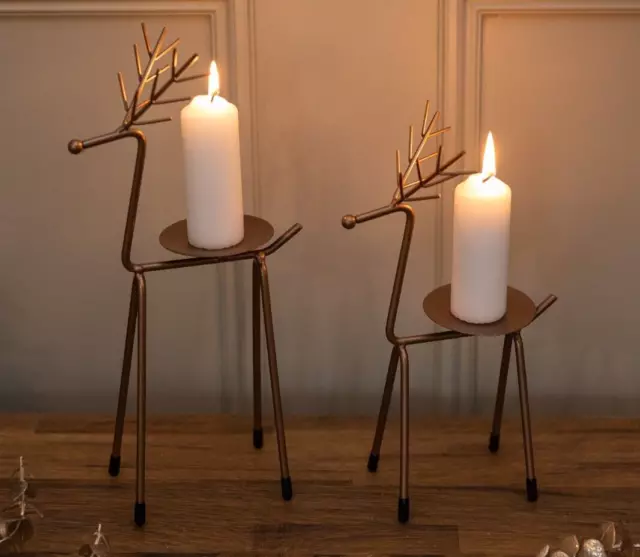 Christmas Reindeer Candle Holders Decoration Tealights Metal Xmas Decor Gold