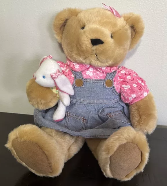 Springs Blue Jean Teddy Plush Musical Wind-Up Girl Bear W/Bunny Head Moves