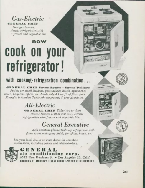 1951 General Chef Cook On Refrigerator Gas Electric Mahogany Vtg Print Ad BH1