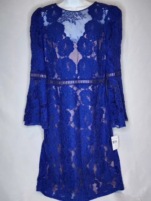 Tadashi Shoji Women's Bell SLV Lace Dress in Blue Size 10