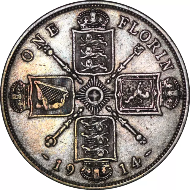 1914 King George V British Silver Florin Coin - EF - SPINK 4012