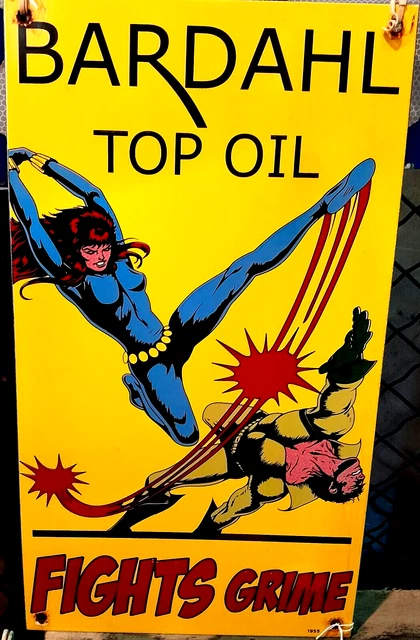 sign porcelain BLACK WIDOW "Fights Grime" BARDAHL Top Oil