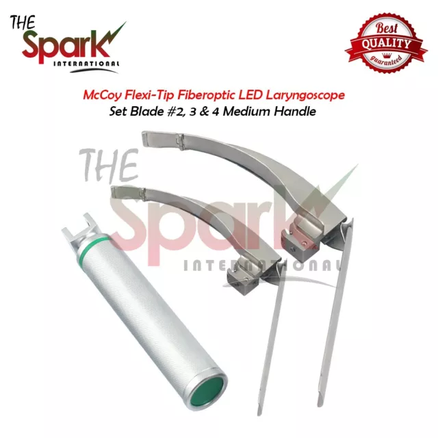 McCoy Flexi-Tip Fiberoptic LED Laryngoscope Set Blade #2, 3 & 4 Medium Handle