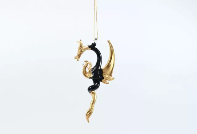 Hanging Black and Gold Dragon of Blown Glass Crystal