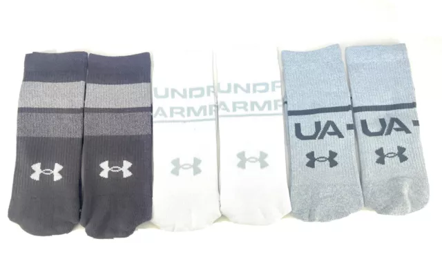 UNDER ARMOUR UA Phenom Training Socks 3 Pairs Lt Gray Plum White Large Mens 8-12