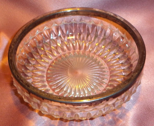 Vintage ~ Old Silver Plated Glass Dish ~ Estate Collectable