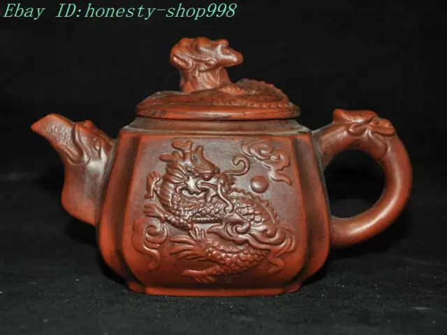 6'' Marked Chinese Yixing Zisha Pottery dragon phoenix statue Tea makers Tea Pot