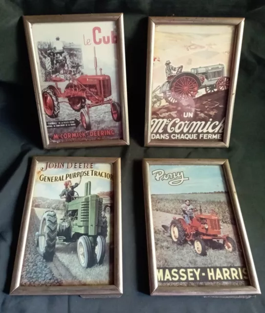 Lot de 4 cadres sous verre  vintage thème tracteur , agriculture campagne deco