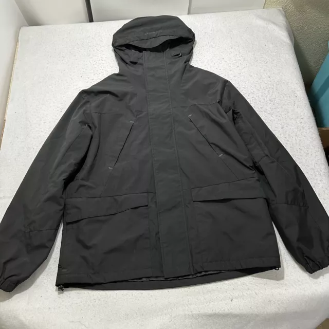 H&M Men's Large Full Zip Windproof Water Repellent Jacket Hooded Black Outdoor