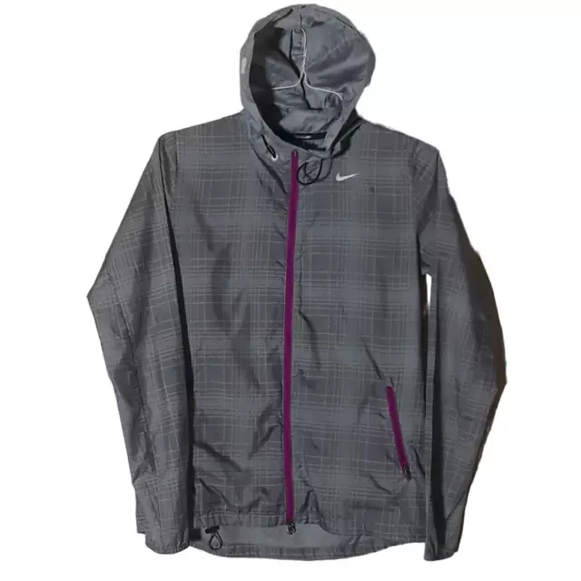 Nike Phenom Vapor Running Jacket Gray Plaid Hooded Womens Small `