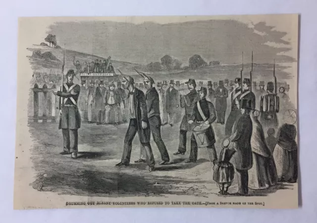 1861 magazine engraving~ DRUMMING OUT ALBANY VOLUNTEERS who refused oath
