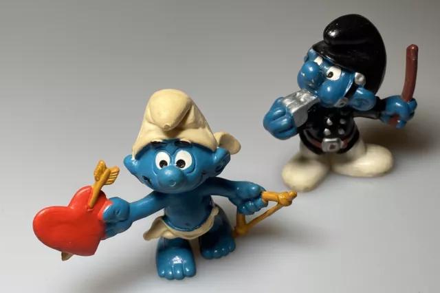 Valentines Day Gift Smurf Heart Police Man 1981 Love Cupid Figure Vtg Toy Lot