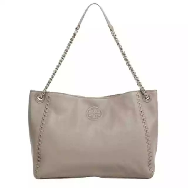 Tory Burch Tote Bag Womens Purse Marion Chain Slouchy French Gray Leather