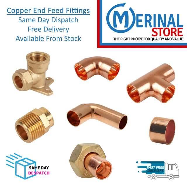 COPPER PIPE FITTINGS End Feed Connectors Solder Plumbing 10mm15mm22mm