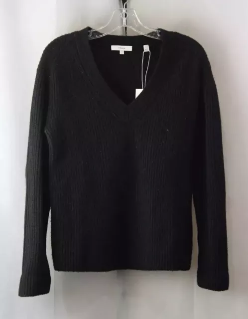 NEW NWT Women's Vince Black Ribbed Knit Wool & Cashmere V-Neck Sweater Size Sm