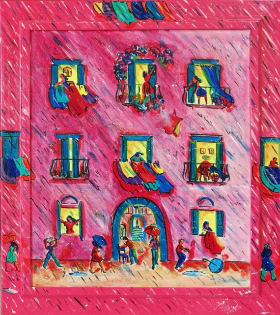 "Pioggia improvvisa" acrilico su tela e cornice di Patrizia Balzerano cm 64x74