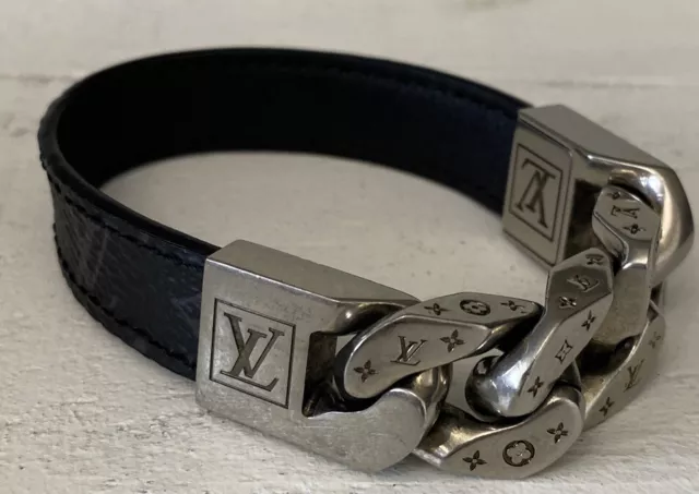 LOUIS VUITTON MEN'S Bracelet 8.6 Inches Black Silver Designer Luxury  Leather $139.99 - PicClick