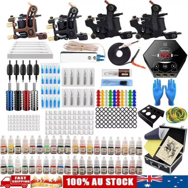 Beginner Tattoo Kit Set 40 color Inks Power Supply 4 Machine Guns Needles Tips