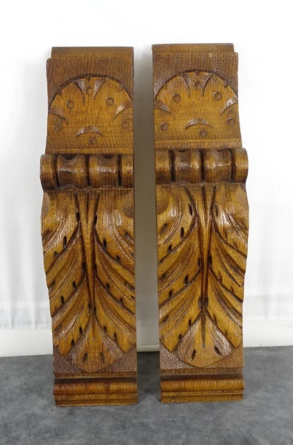 Antique French Carved Oak Wood a Pair Corbel - Pillars- Brackets Salvage- 11"T