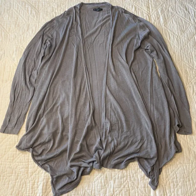 Eileen Fisher Linen Blend Waterfall Long Knit Sweater Cardigan Gray Womens XL